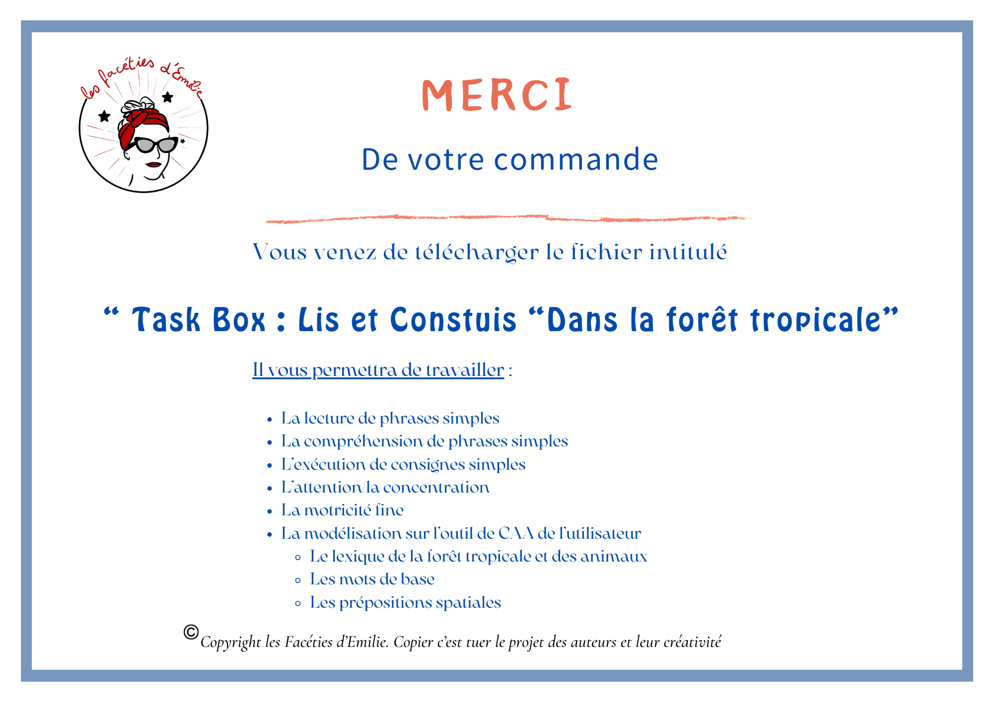 Task Box Lis et Construis "La forêt tropicale"