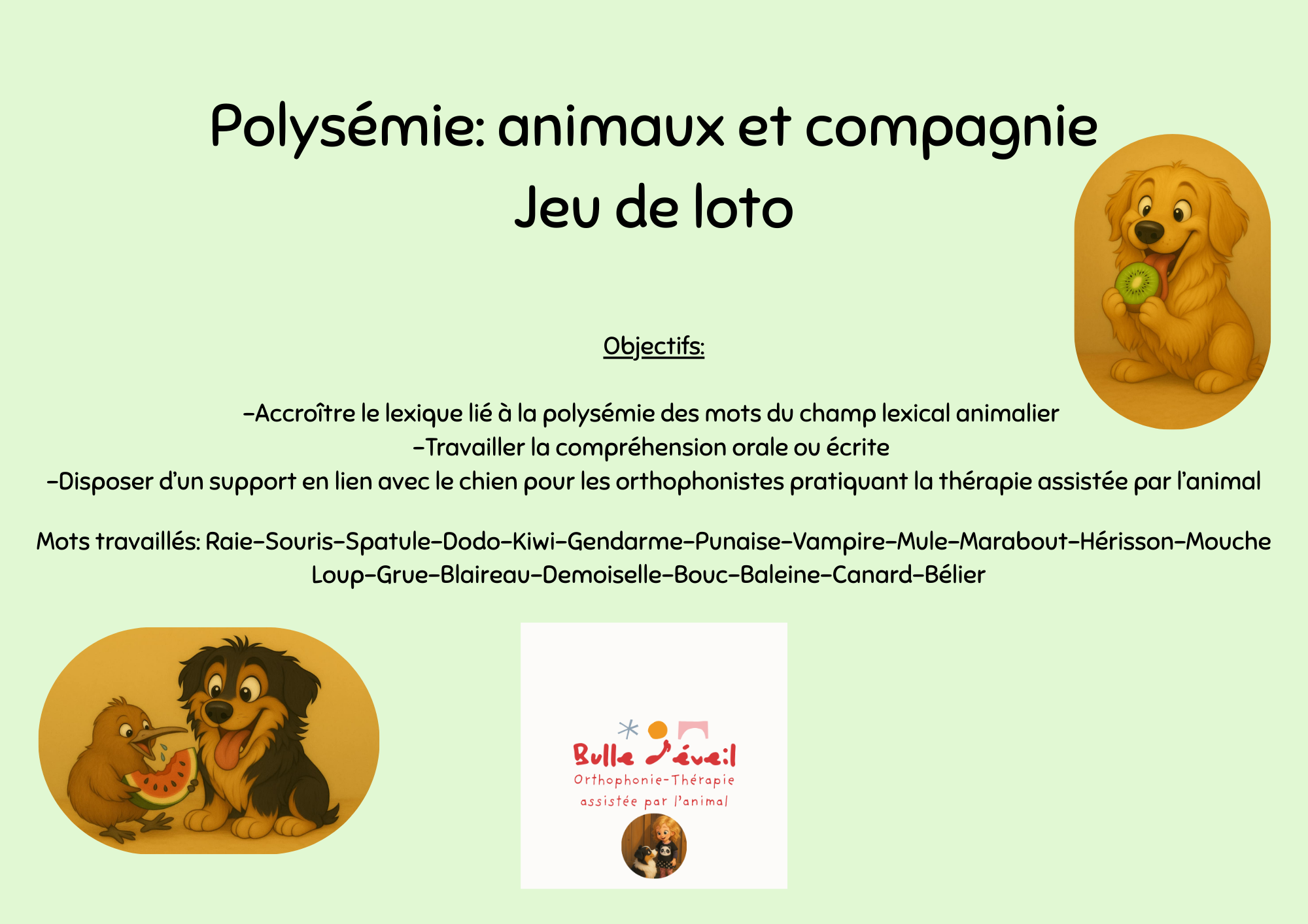 Polysémie: animaux et compagnie version Golden loto