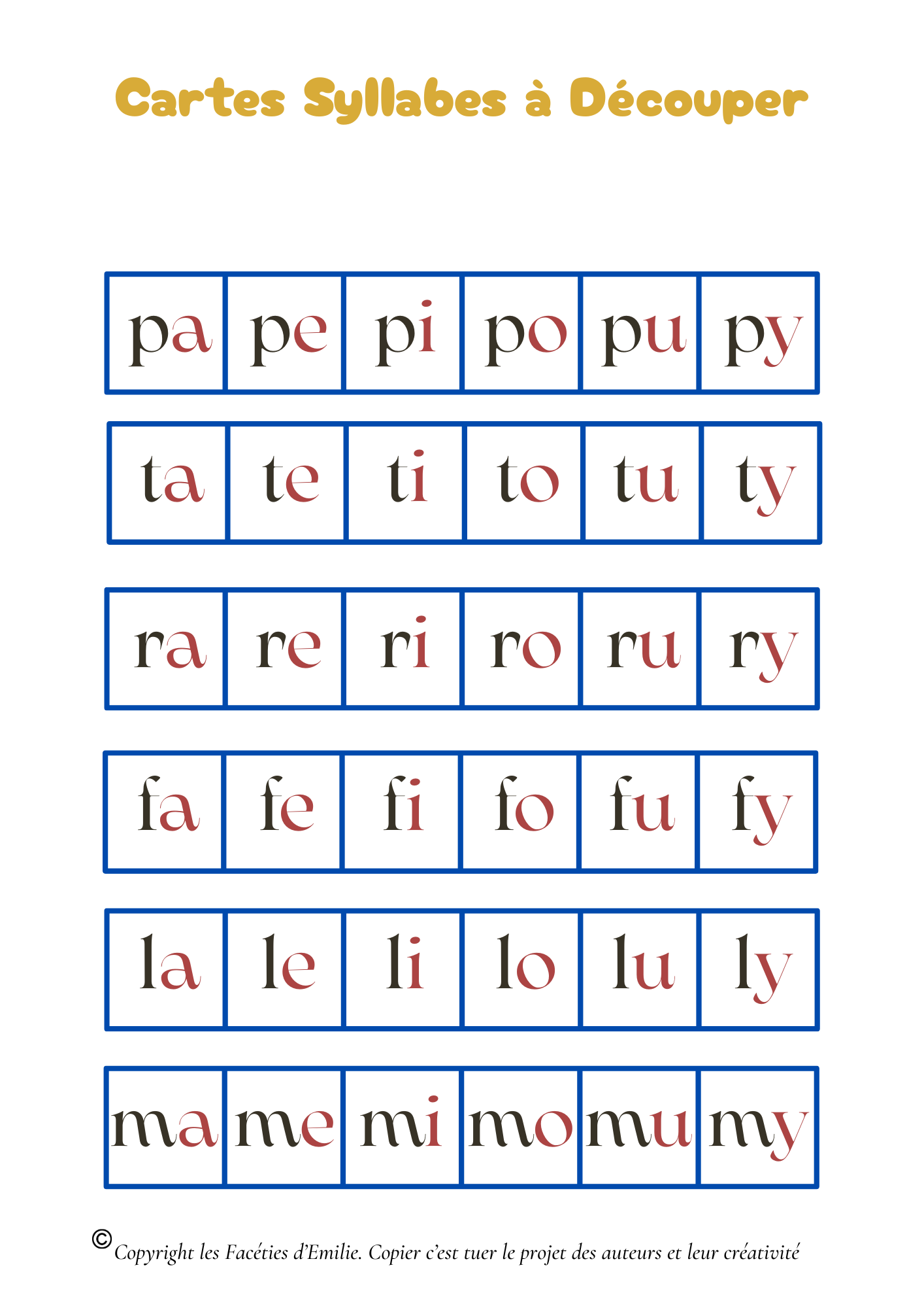 Tableaux à double entrée des syllabes