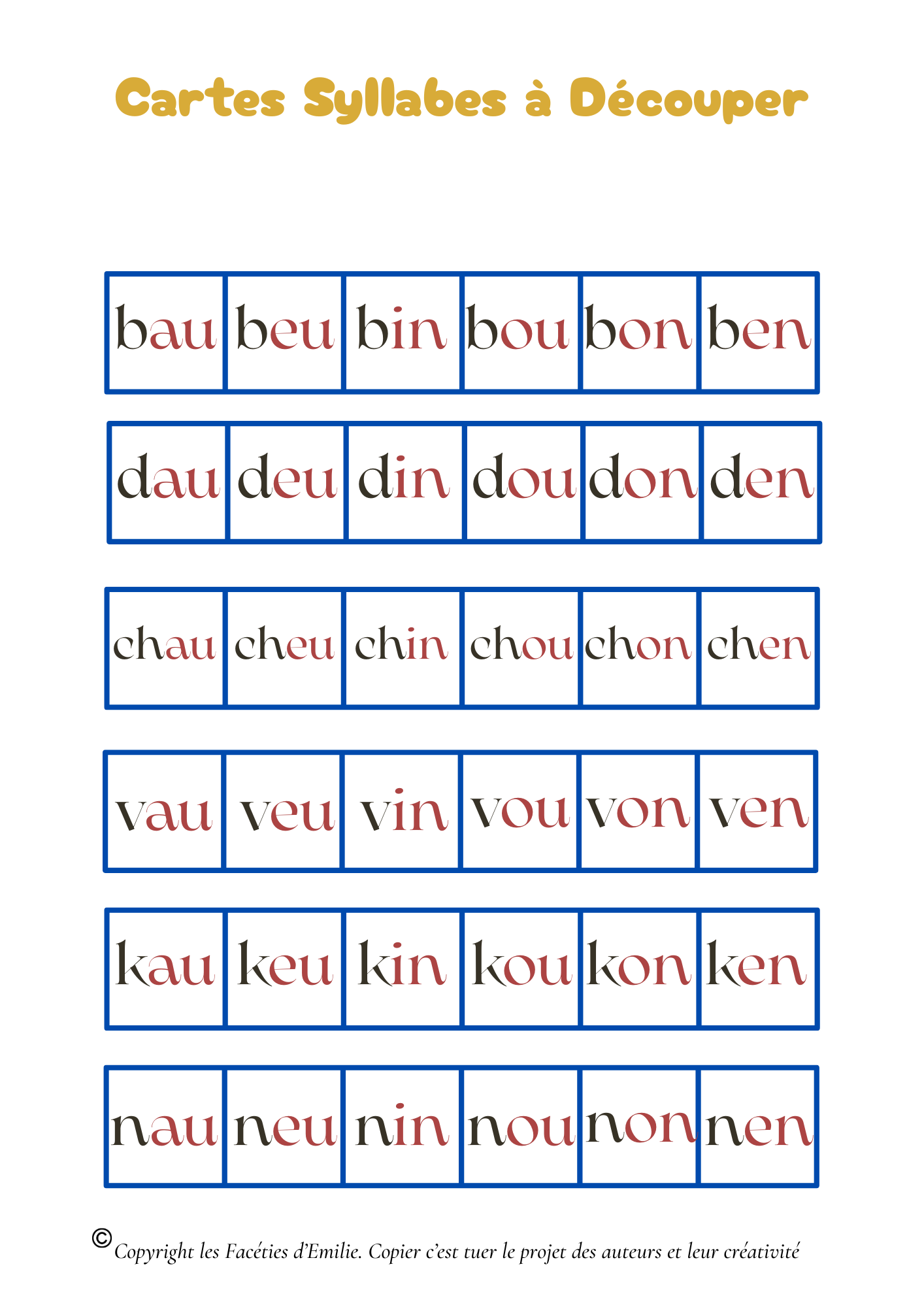 Tableaux à double entrée des syllabes