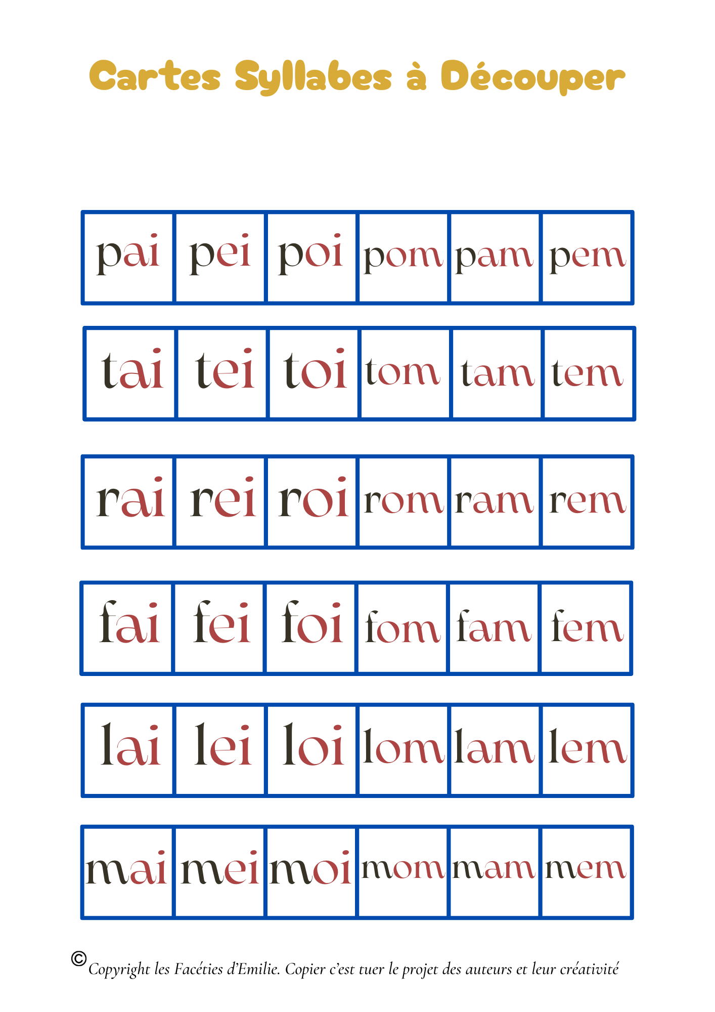 Tableaux à double entrée des syllabes