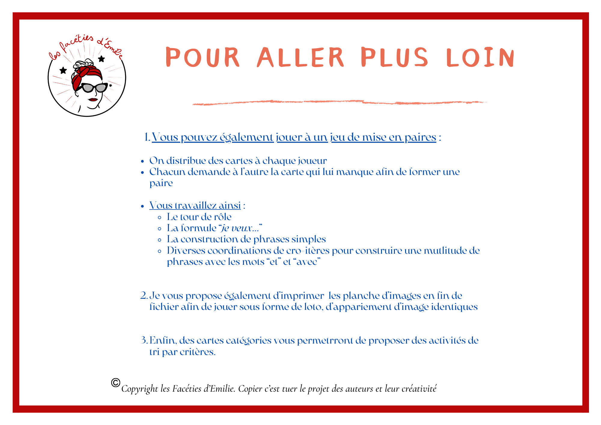 Compréhension de phrases simples : Les Casquettes