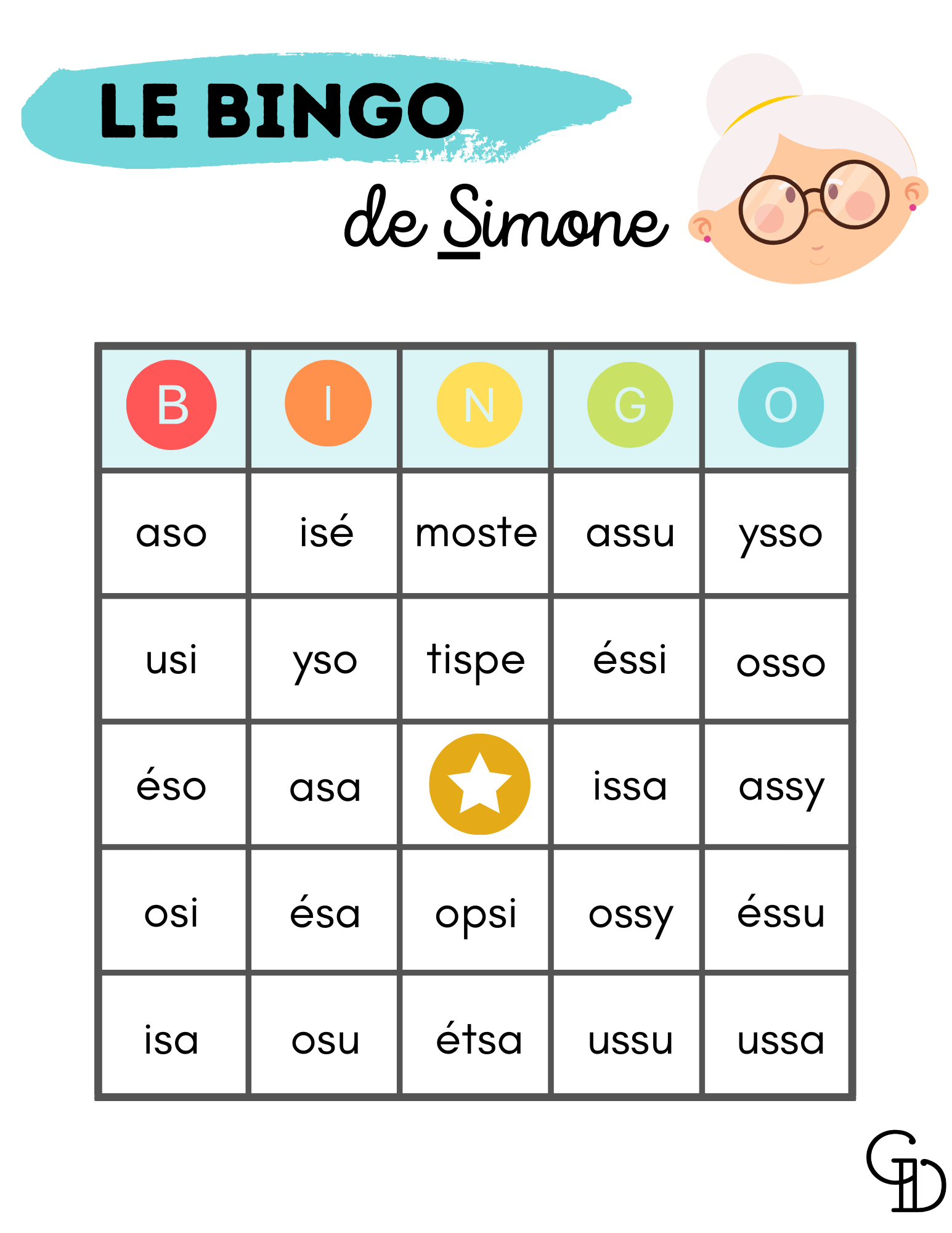 Le bingo de Simone - Graphie contextuelle S