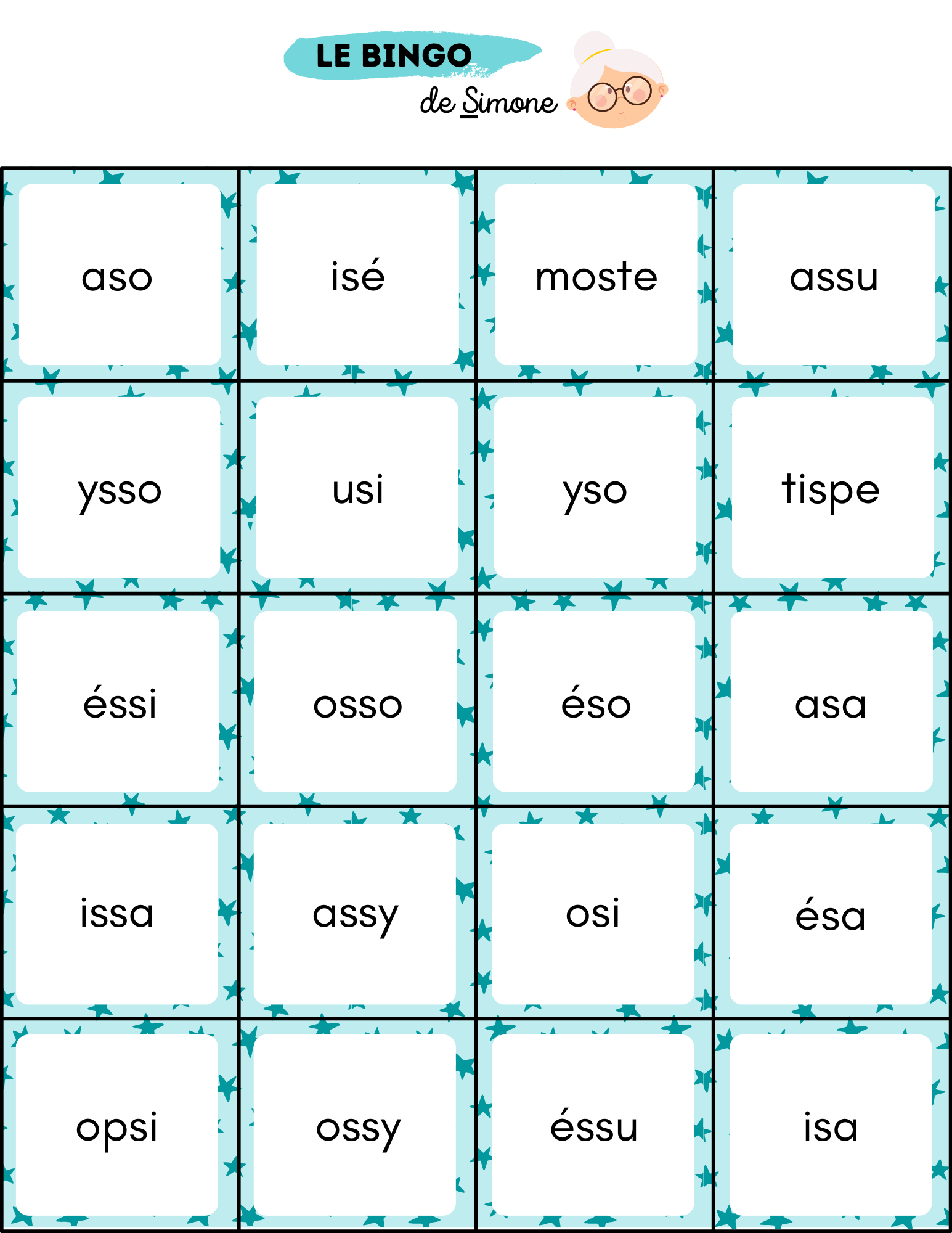 Le bingo de Simone - Graphie contextuelle S