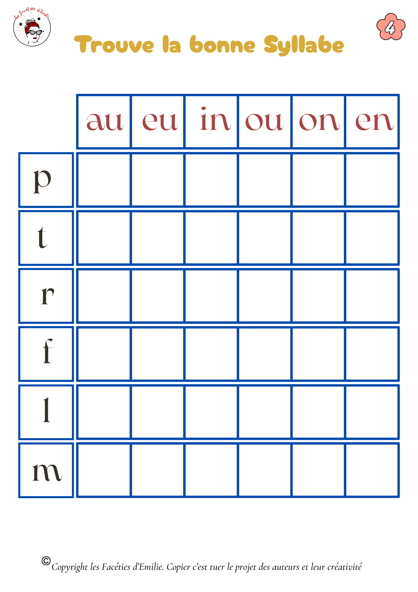 Tableaux à double entrée des syllabes