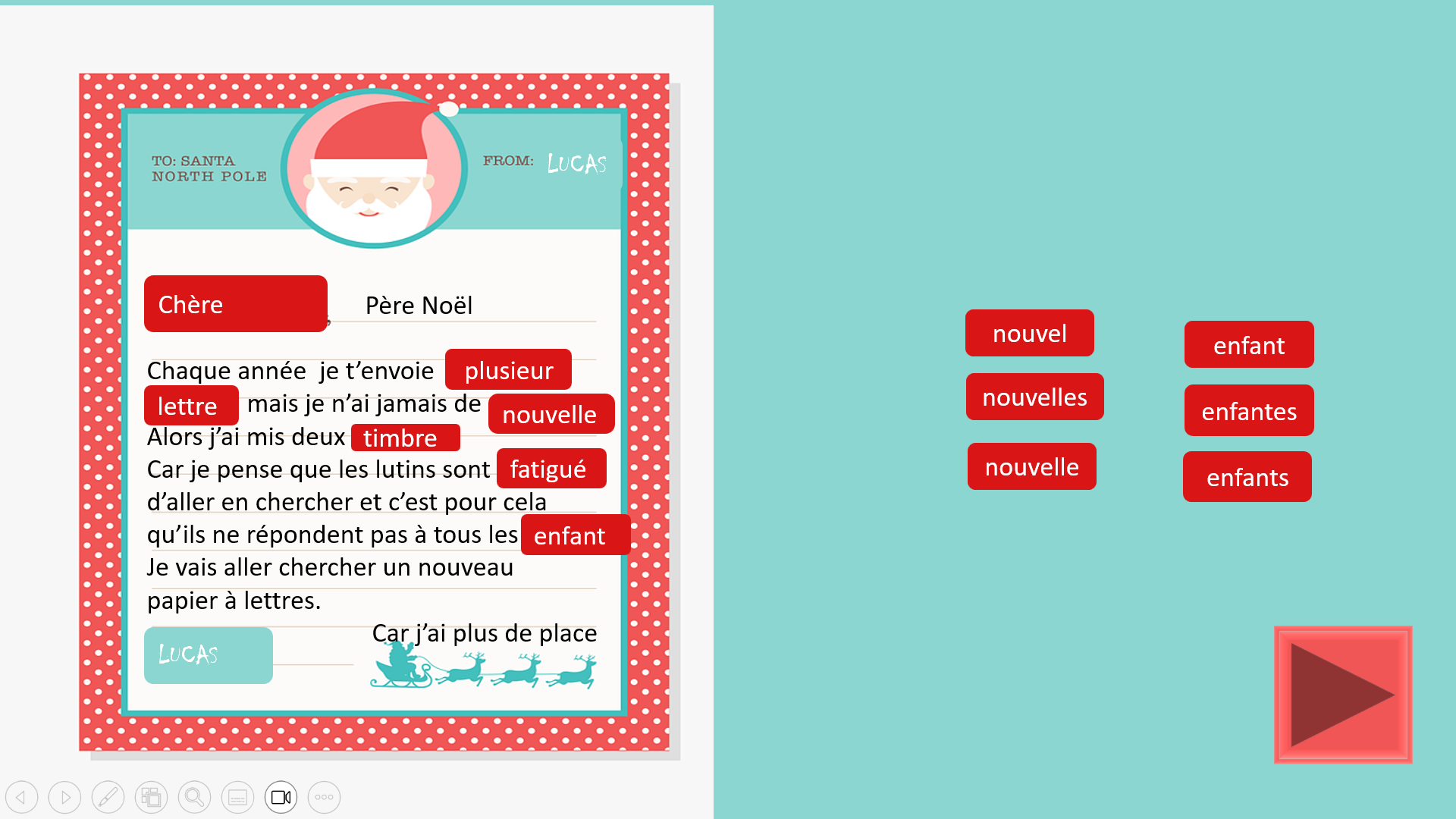Lettres de Noël 3 (accord genre/nombre)