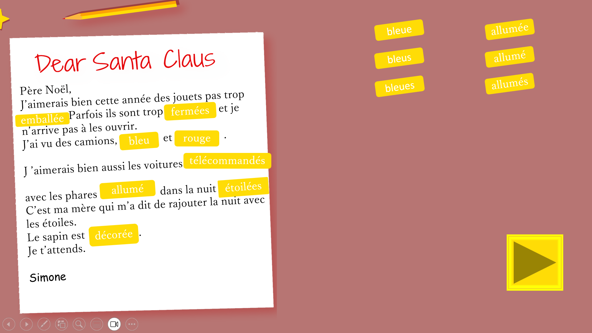 Lettres de Noël 3 (accord genre/nombre)