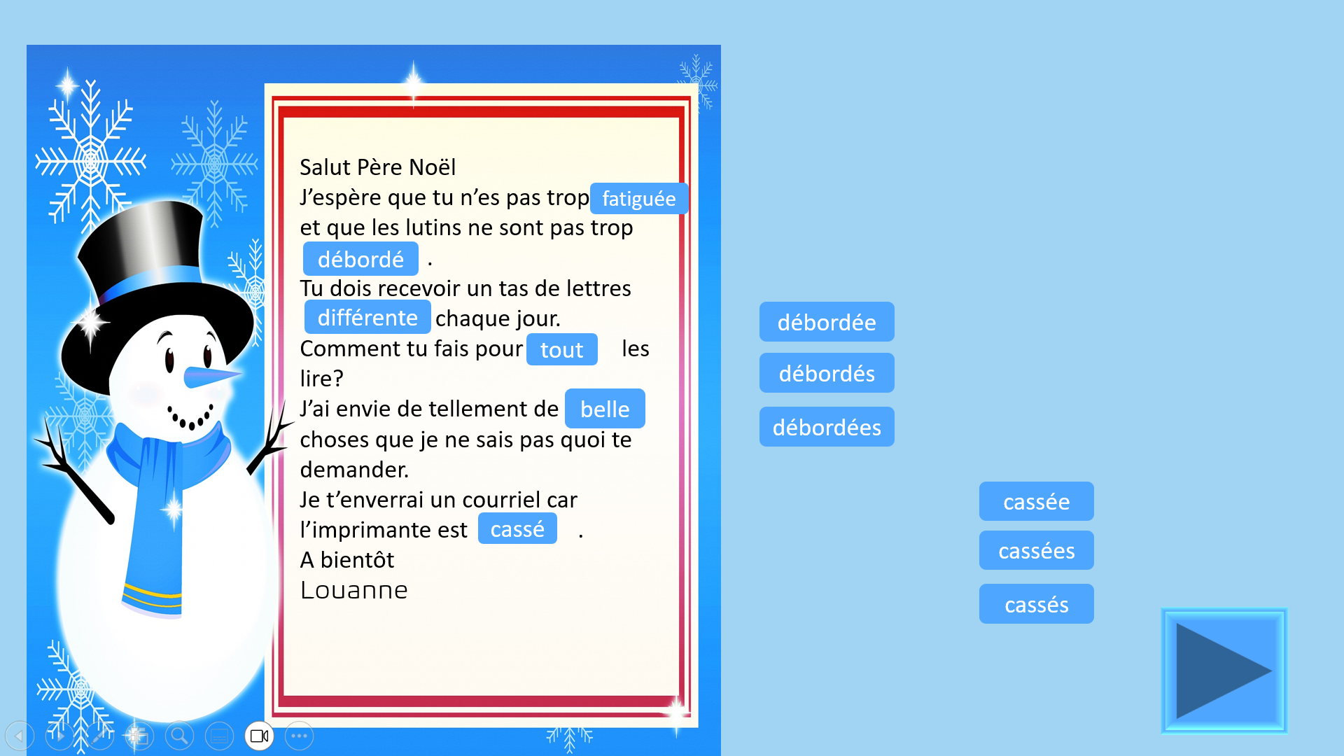 Lettres de Noël 3 (accord genre/nombre)