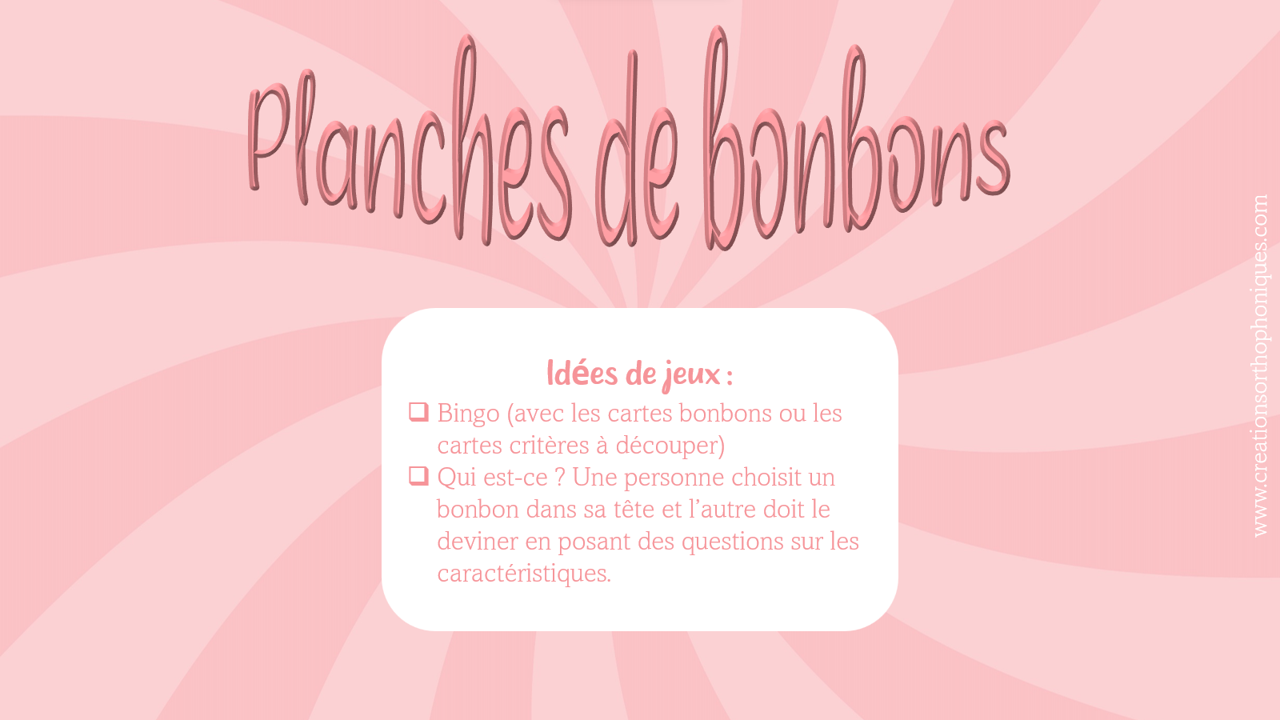 Jeu pour travailler les critères, le vocabulaire descriptif, sur le thème des bonbons