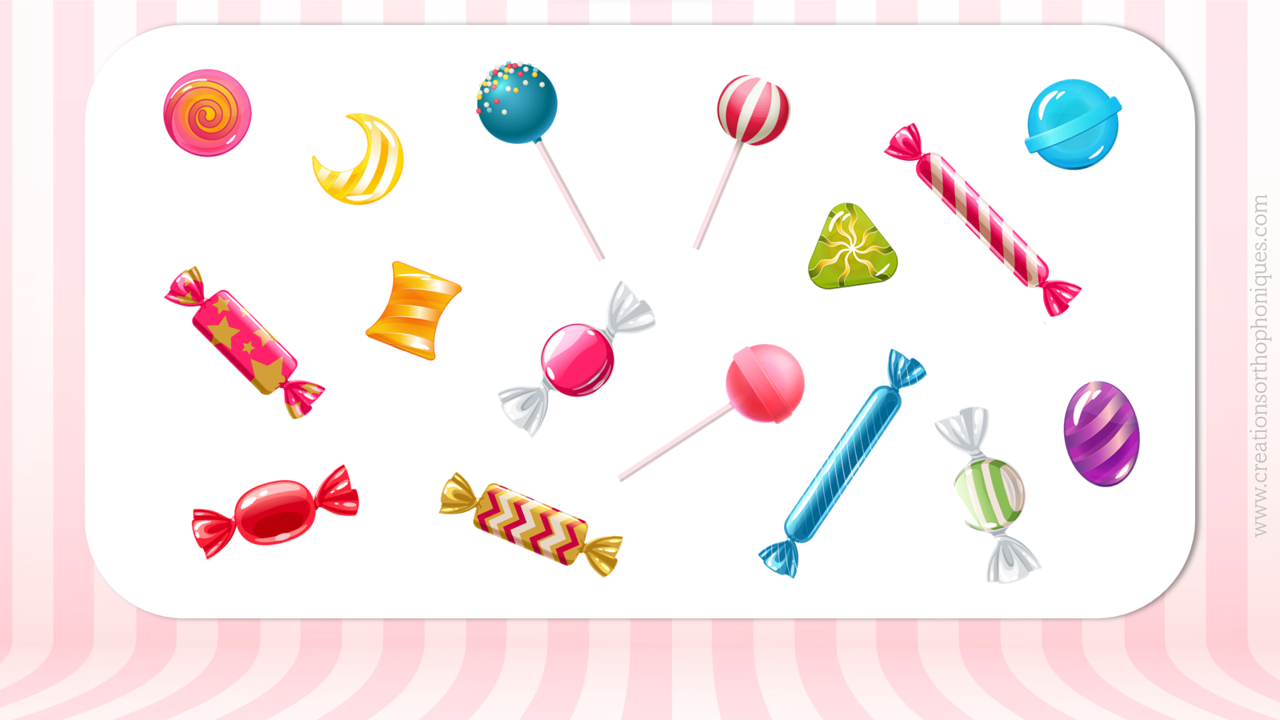 Jeu pour travailler les critères, le vocabulaire descriptif, sur le thème des bonbons