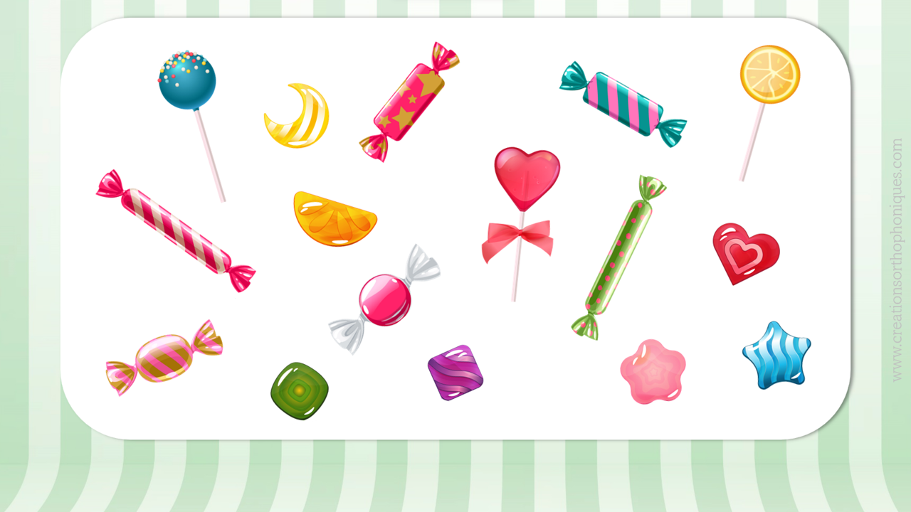 Jeu pour travailler les critères, le vocabulaire descriptif, sur le thème des bonbons