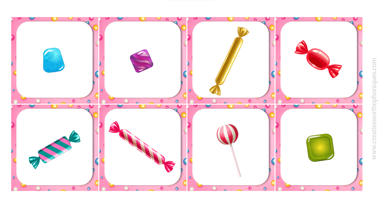 Jeu pour travailler les critères, le vocabulaire descriptif, sur le thème des bonbons