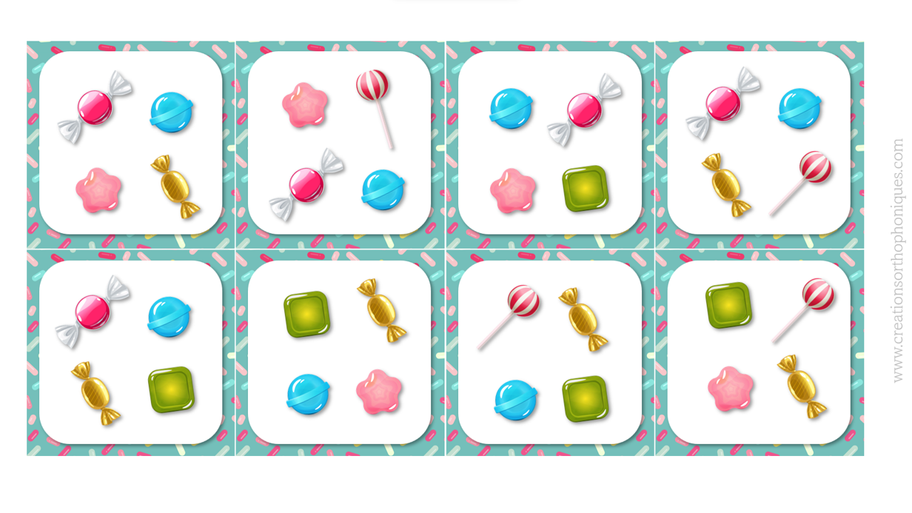 Jeu pour travailler les critères, le vocabulaire descriptif, sur le thème des bonbons
