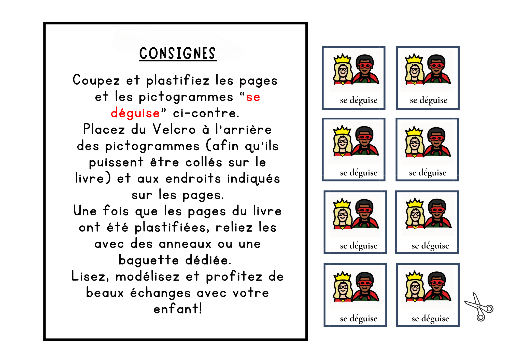 Livre Adapté en CAA, Verbe "se déguise" Thème Halloween