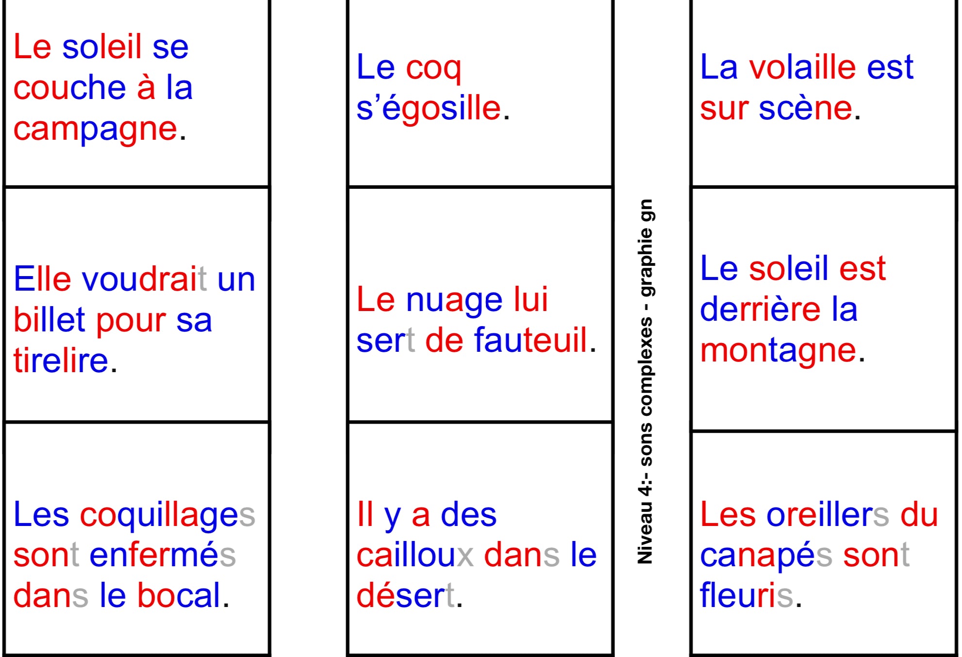 Mes premières phrases - 4 niveaux (Mots transparents, digraphes & règles contextuelles, trigraphes, graphies complexes)