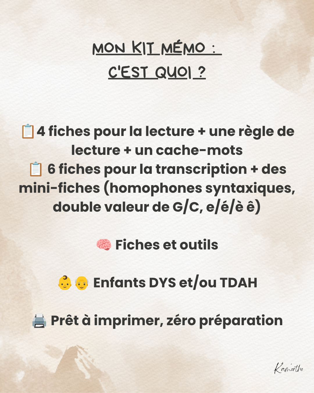 Mon kit Mémo (enfants DYS et/ou TDAH)