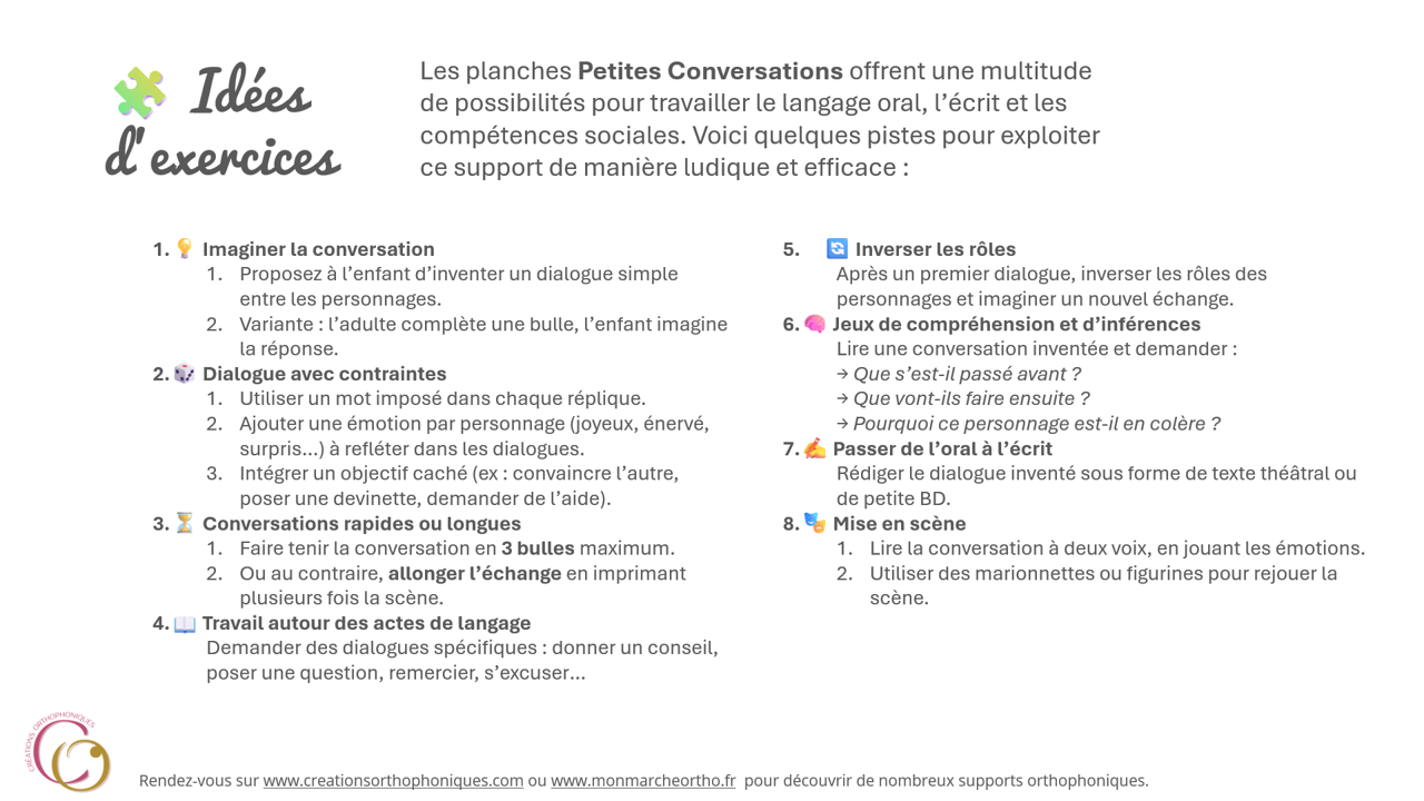 matériel orthophonique imagé pour améliorer les compétences conversationnelles
