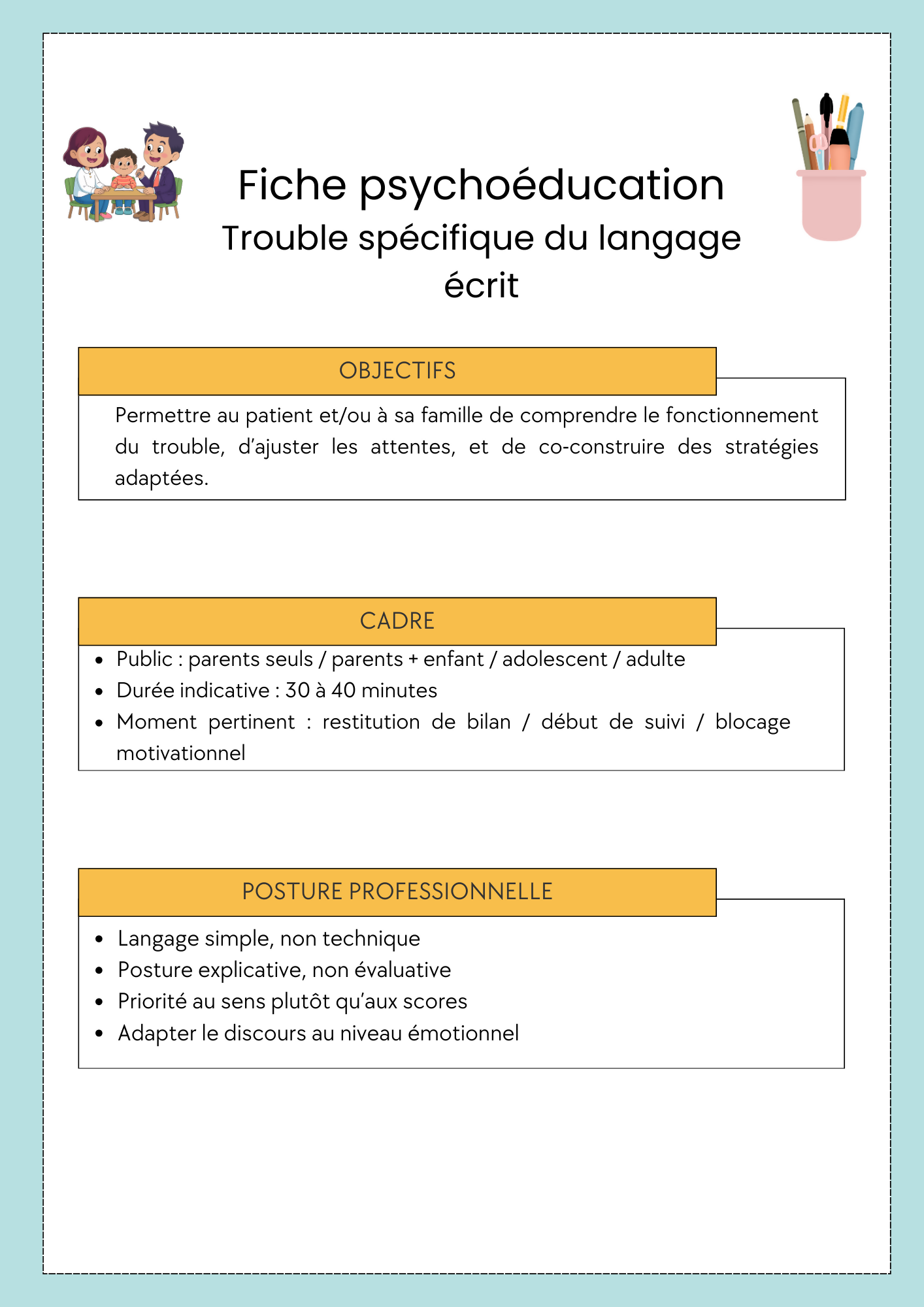 Fiche pratique : conduire une séance de psychoéducation dans le TSLE
