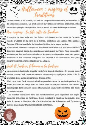 Texte et compréhension sur Halloween
