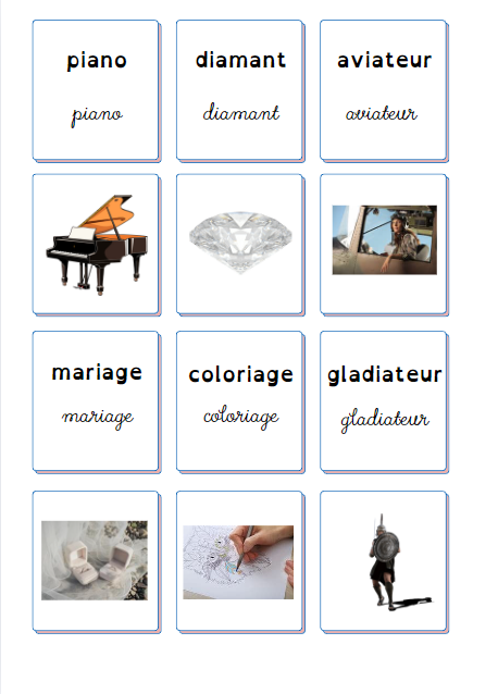 Cartes de lecture et transcription auto-correctives inspiration Montessori (ia, io, ian, ion, ien, ain, ein, oin)
