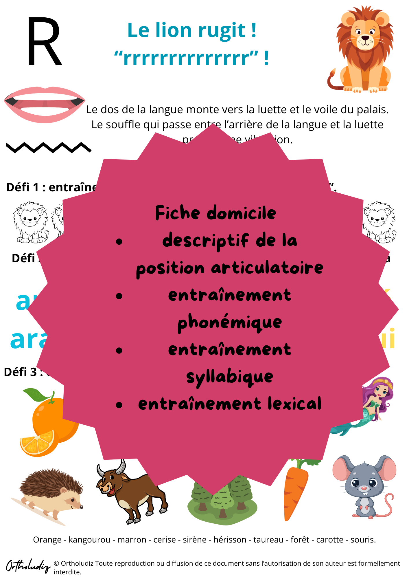 Fiche entrainement à domicile R médian thème lion