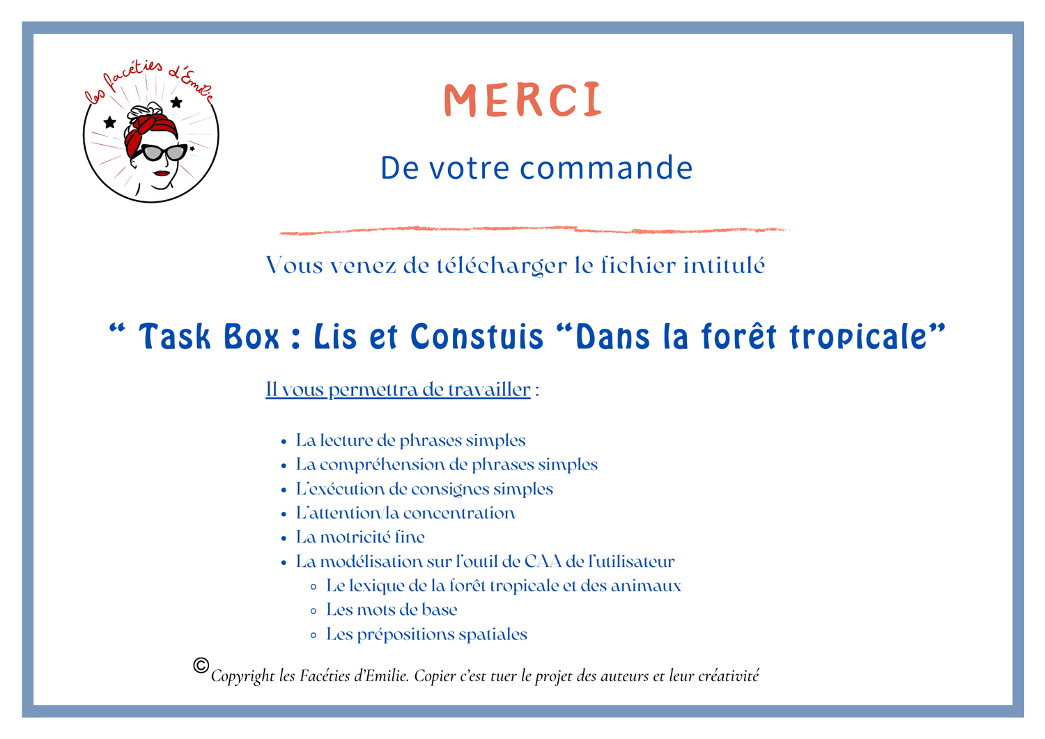 Task Box Lis et Construis &quot;La forêt tropicale&quot;