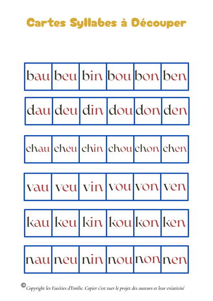 Tableaux à double entrée des syllabes