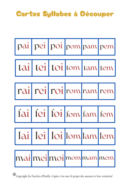 Tableaux à double entrée des syllabes