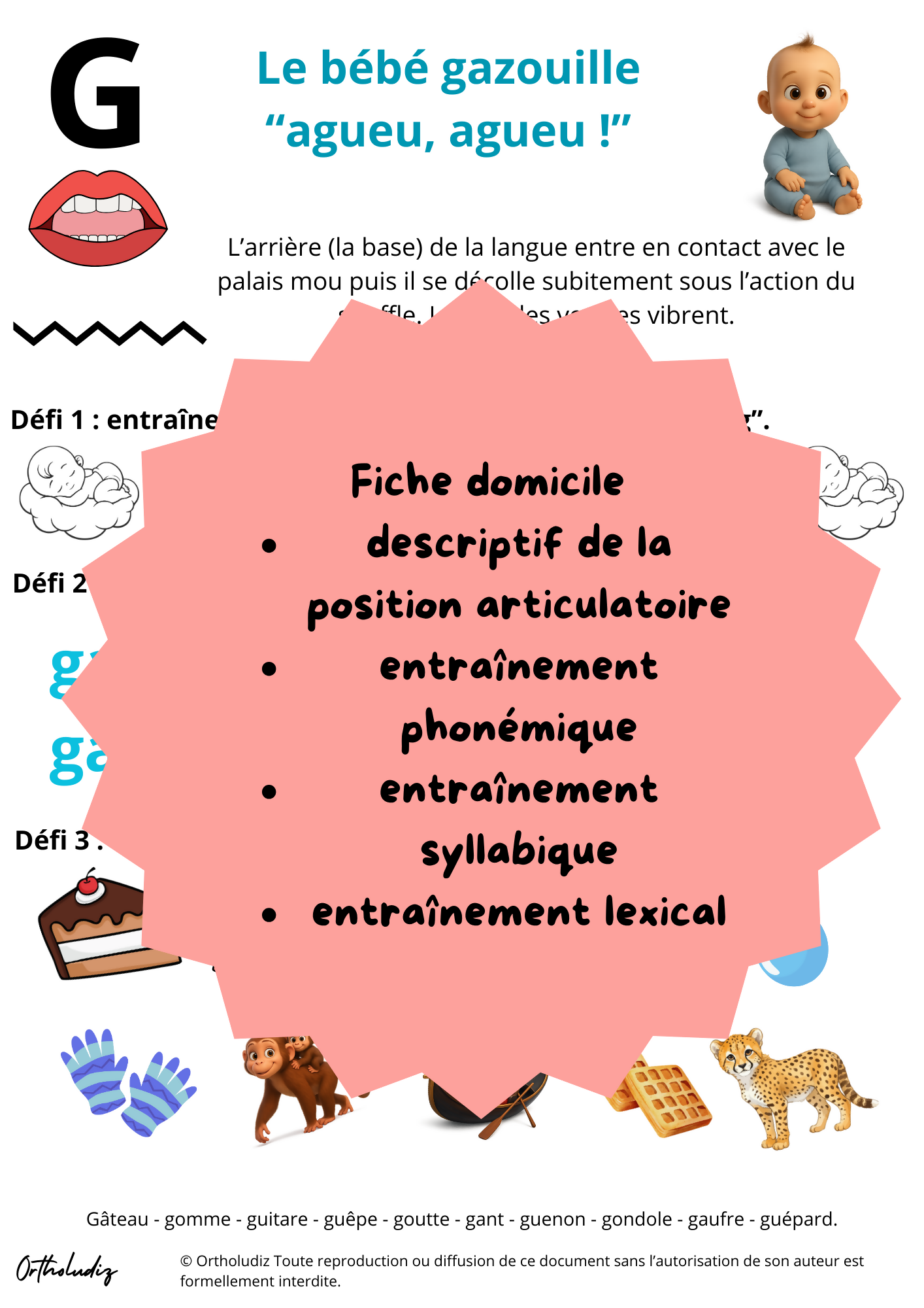 Fiche entraînement articulation /g/ initial