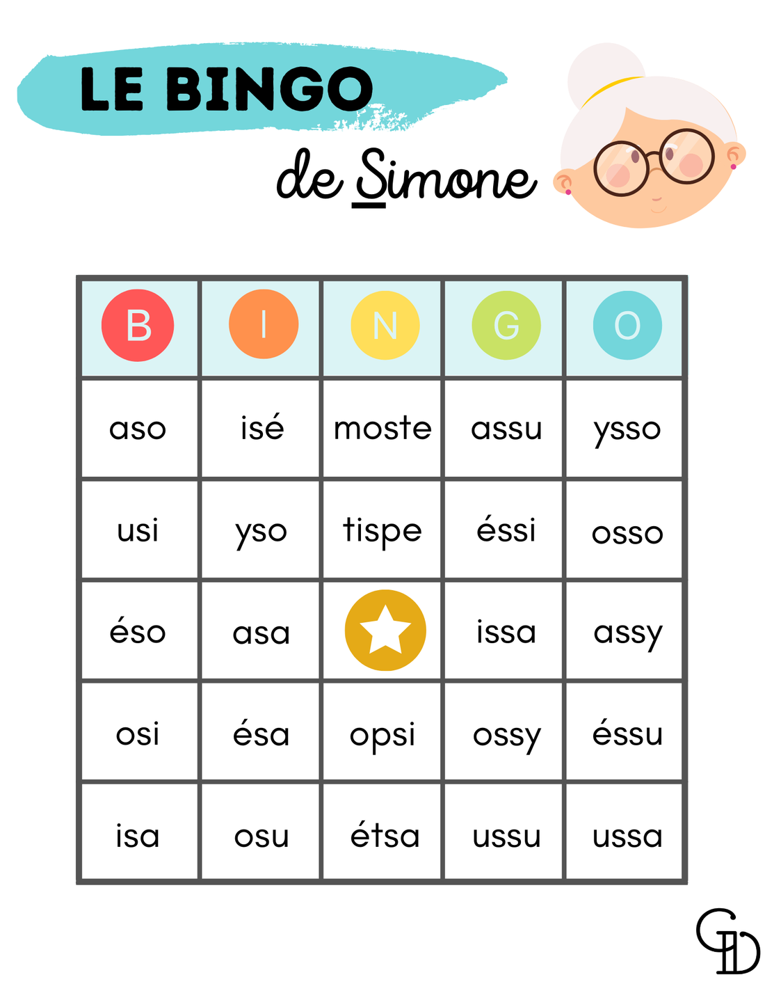 Le bingo de Simone - Graphie contextuelle S