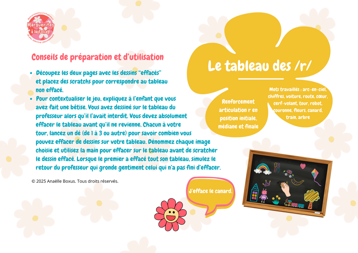 Le tableau des R