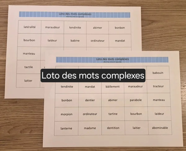 Boîte de Loto des mots complexes