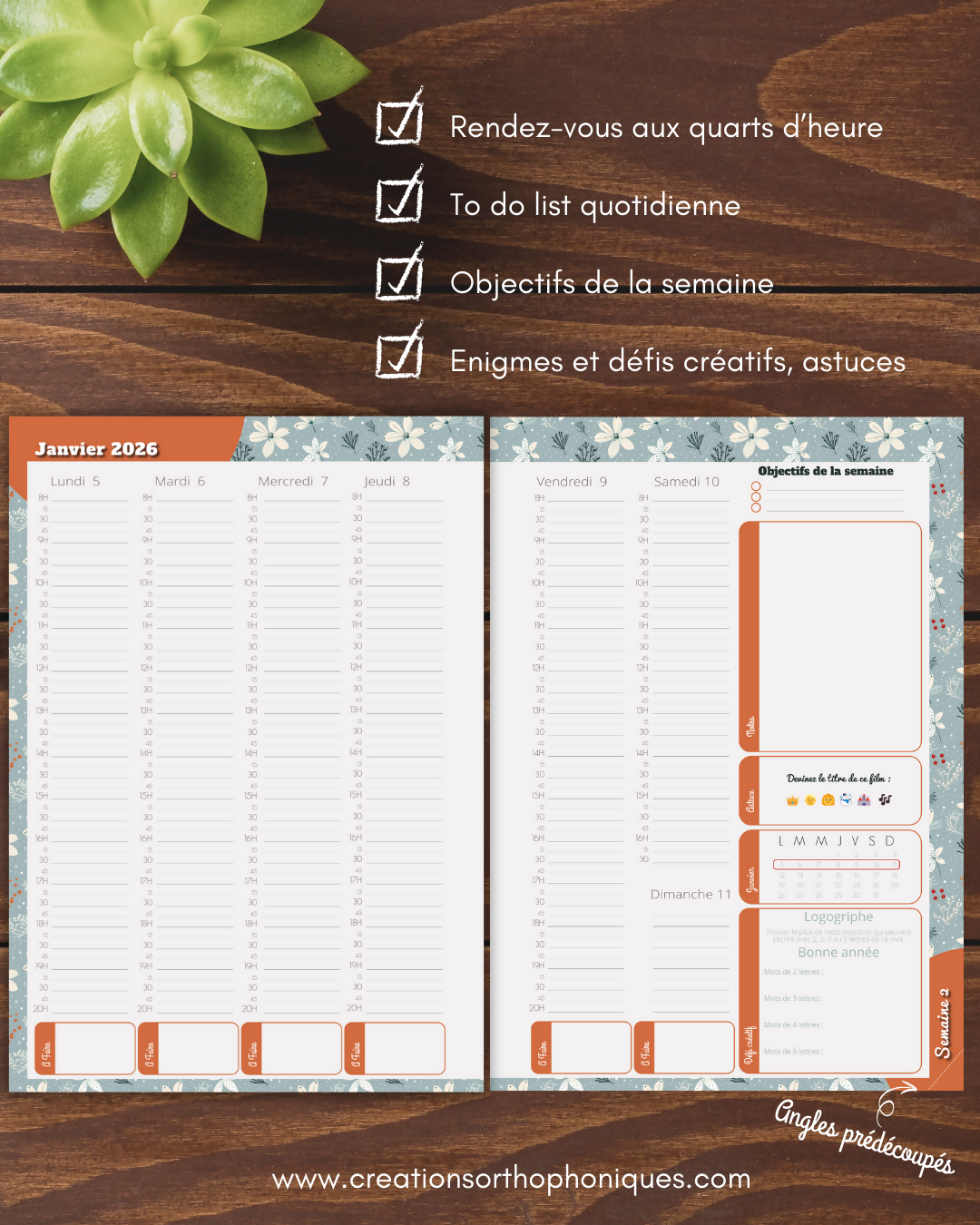Agenda semainier 2026