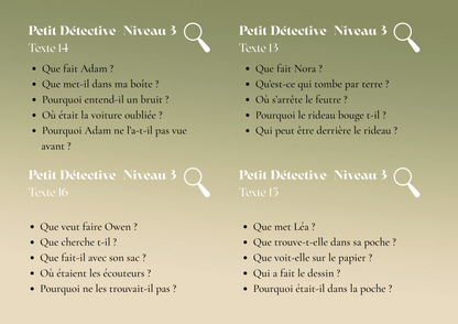 "Petits Détectives" Ensemble de cartes pour la Compréhension de texte simples