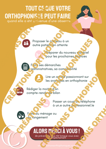 Affiche pour sensibiliser la patientÃ¨le en orthophonie aux absences non prÃ©venues