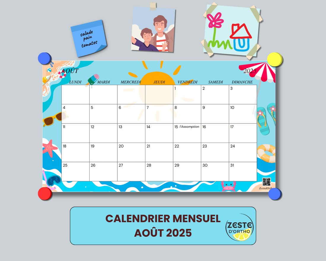 Calendriers mensuels - Août 2025 (plage + tournesols)
