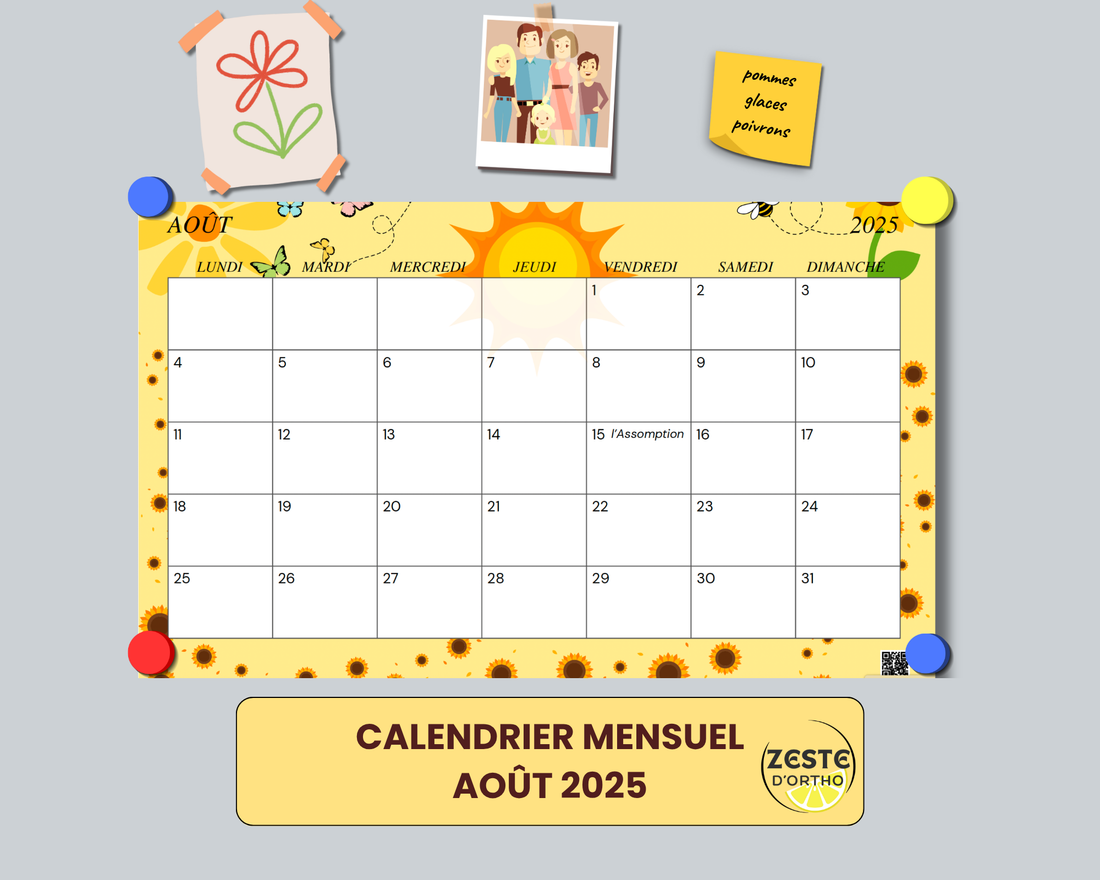 Calendriers mensuels - Août 2025 (plage + tournesols)
