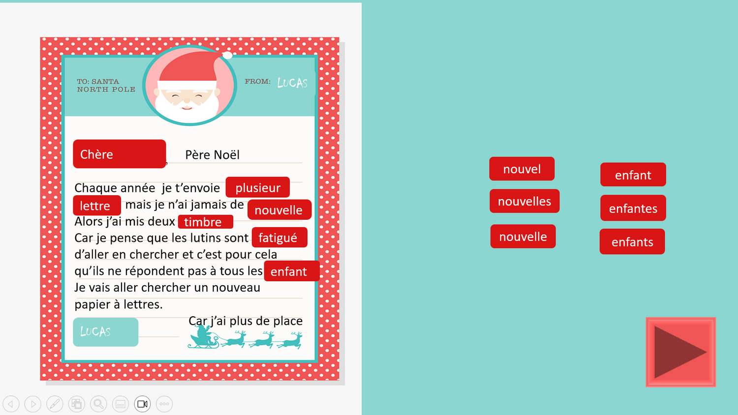 Lettres de Noël 3 (accord genre/nombre)