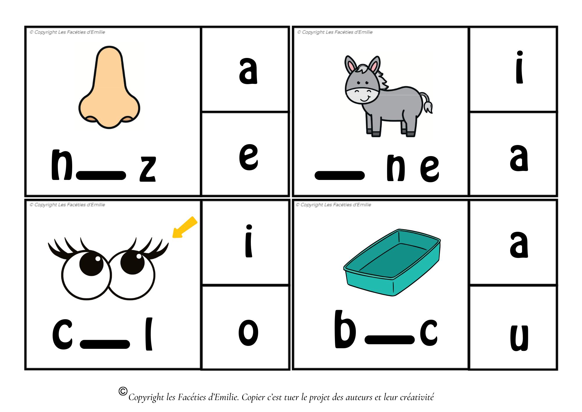 Carte à pince des sons voyelles + sous main en CAA