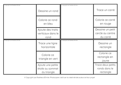 Compréhension de consigne simple; Cartes à dessin autonome