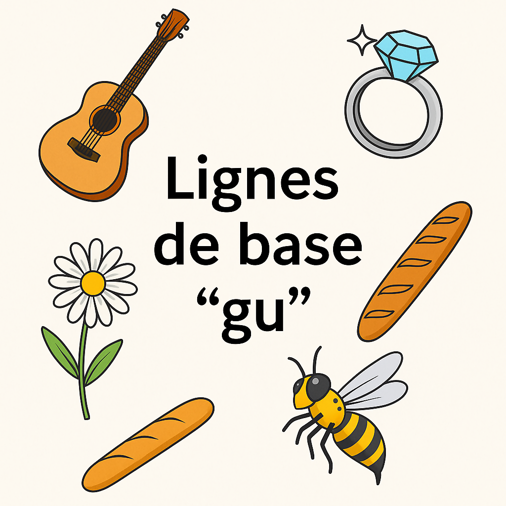 Boîte de Ligne de base pour la lecture de la graphie "gu"