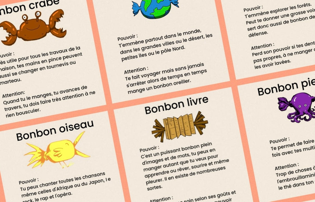 Bonbons en Boîtes Cartes de langage écrit