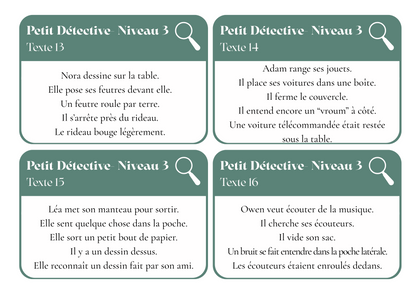 "Petits Détectives" Ensemble de cartes pour la Compréhension de texte simples