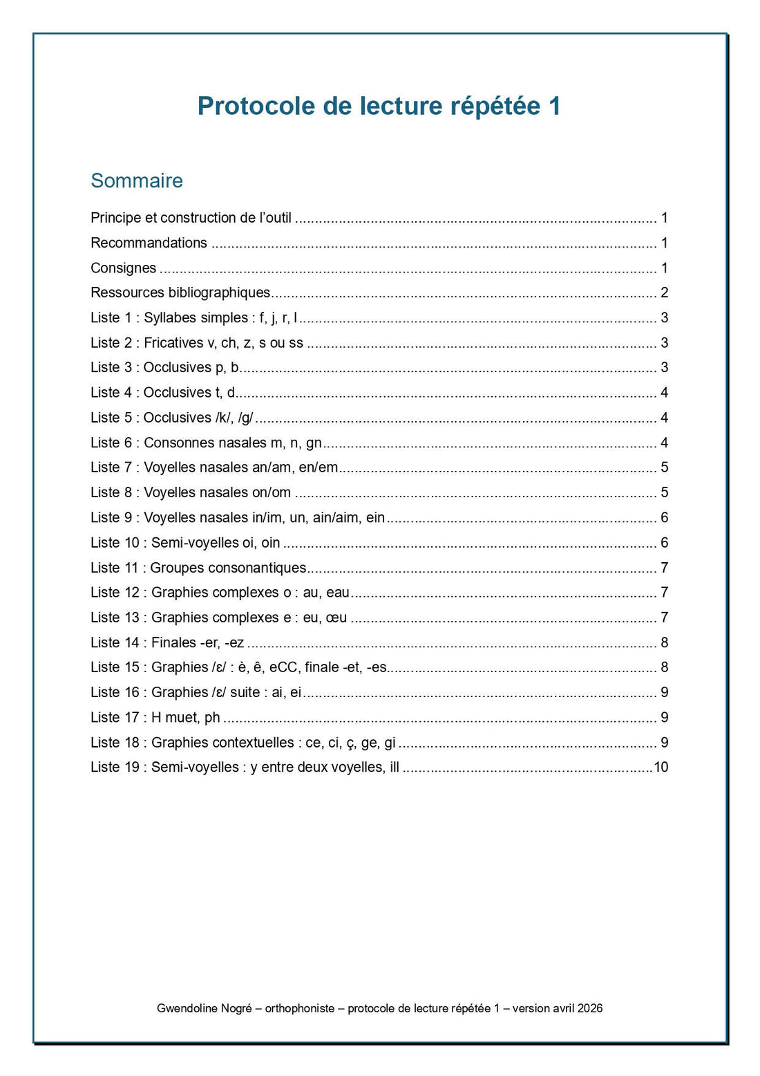 Protocole de lecture répétée 1
