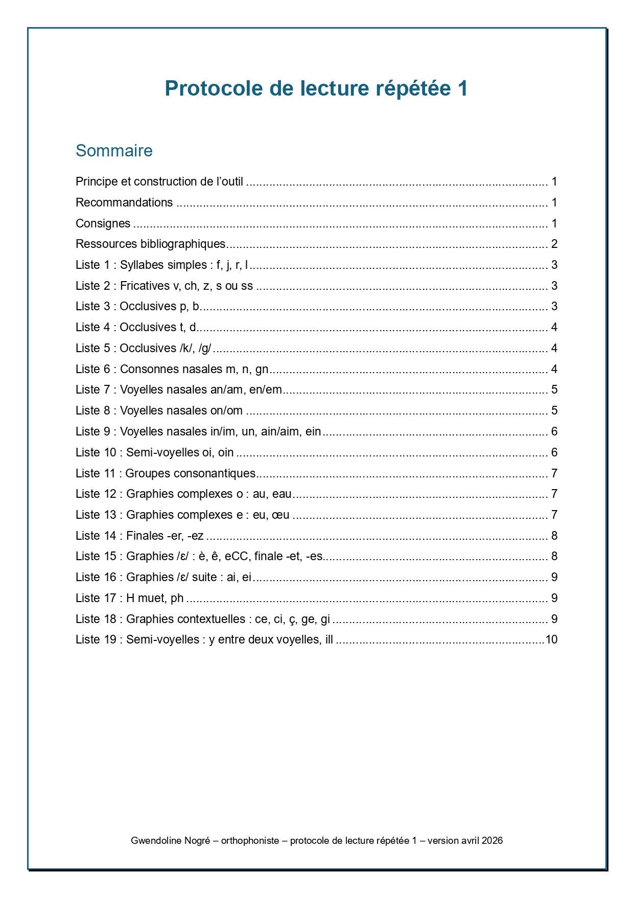 Protocole de lecture répétée 1