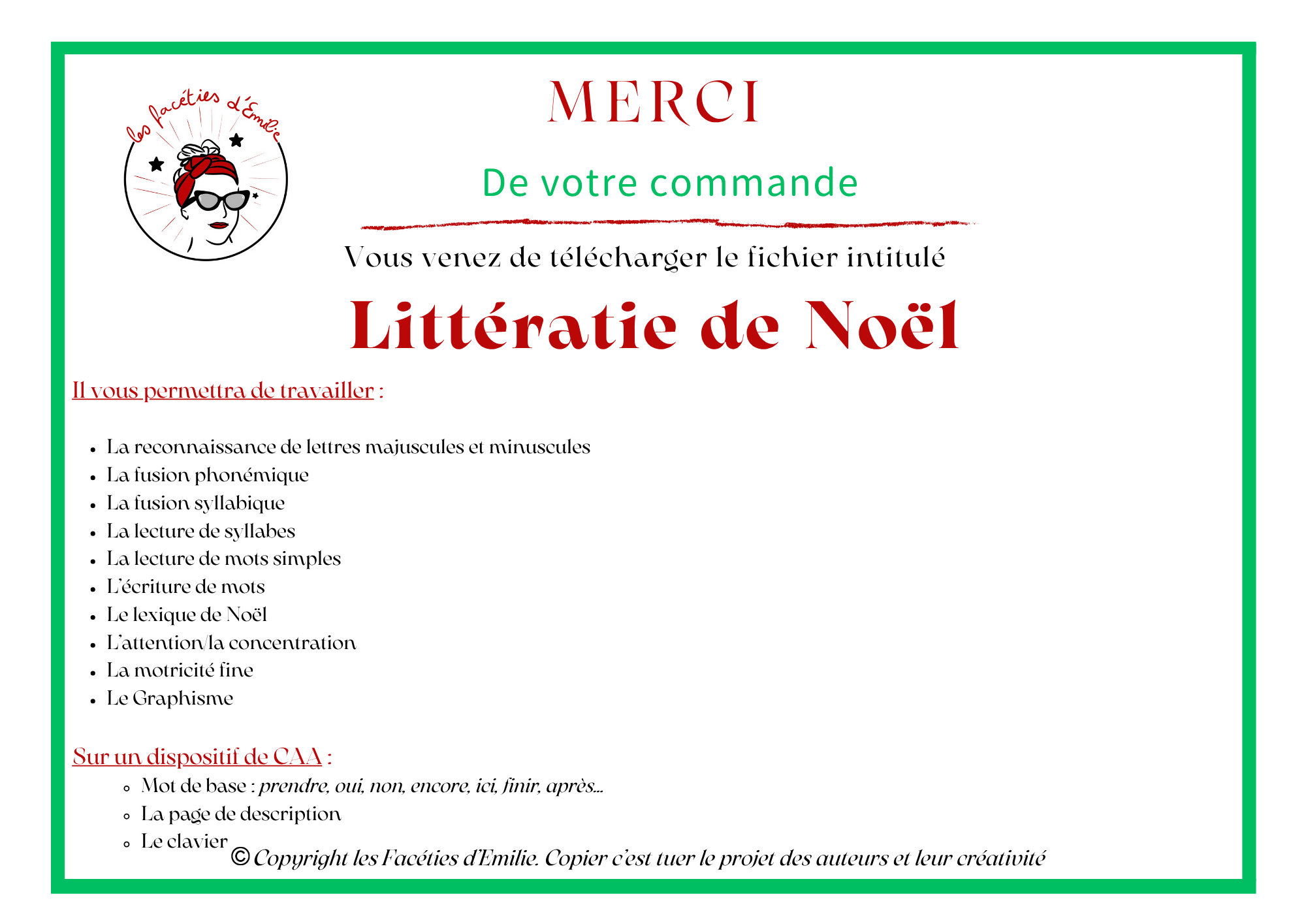 Littératie de Noël, activitées adaptées à la CAA