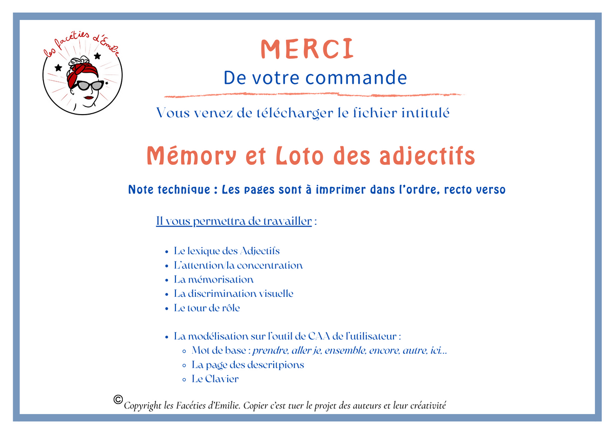 Mémory et Loto des Adjectifs