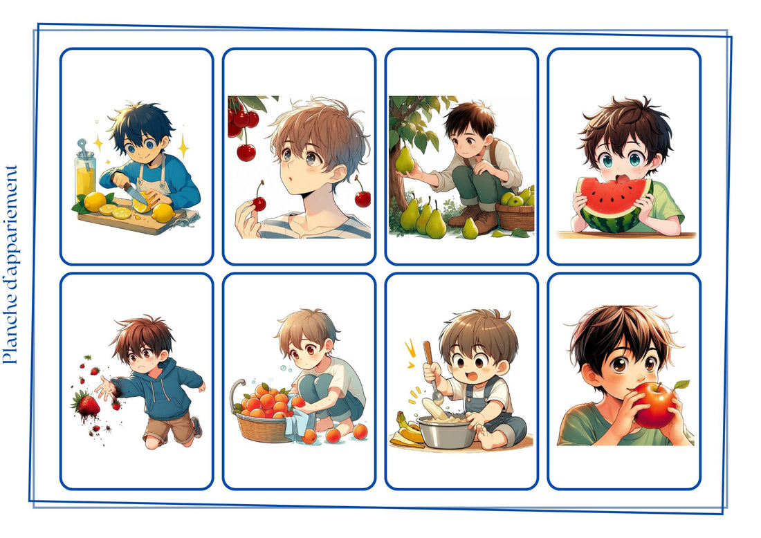 Loto et Mémory des actions courantes sur le thème des Fruits