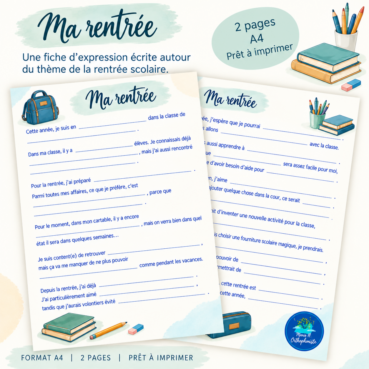 Ma rentrée - fiche à compléter