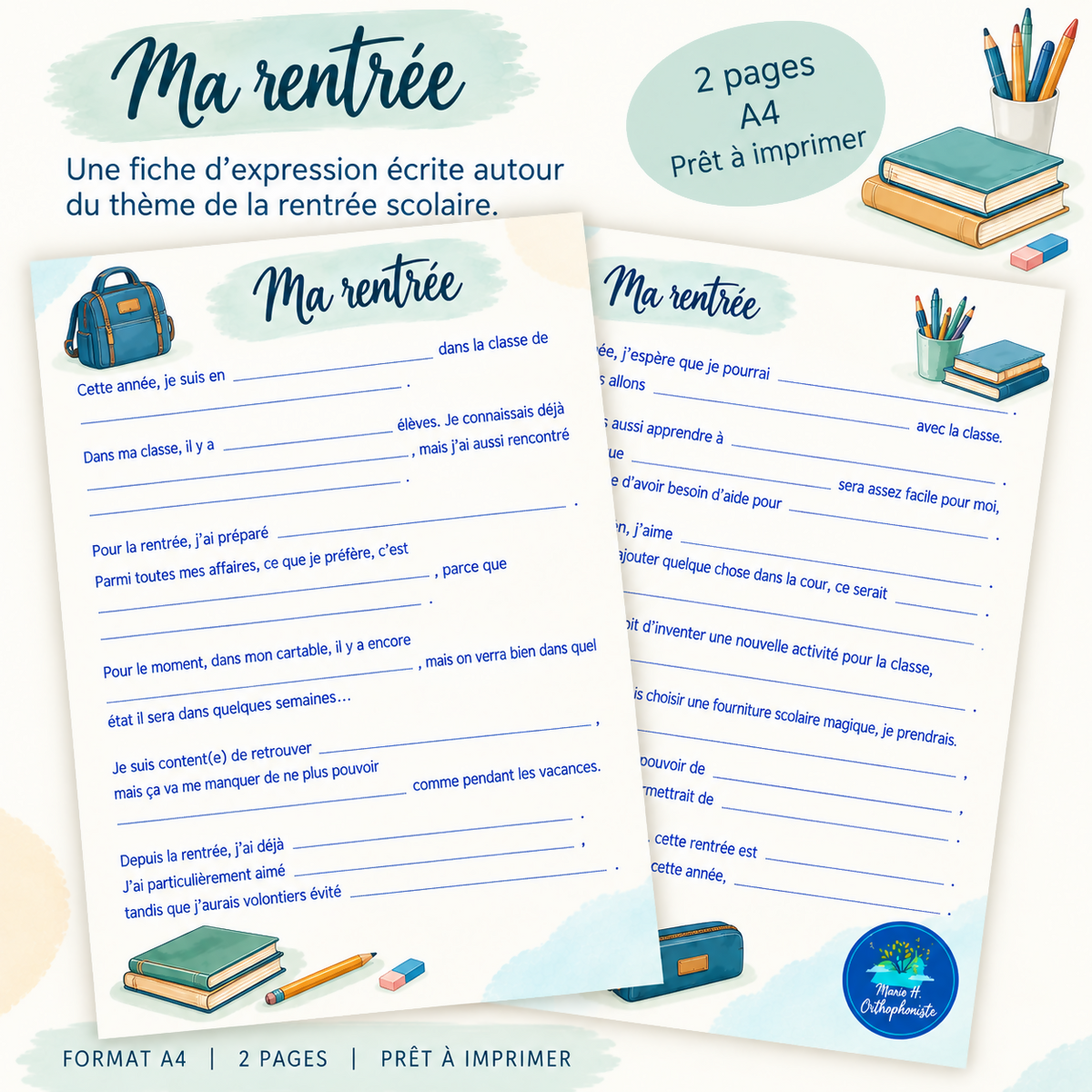 Ma rentrée - fiche à compléter